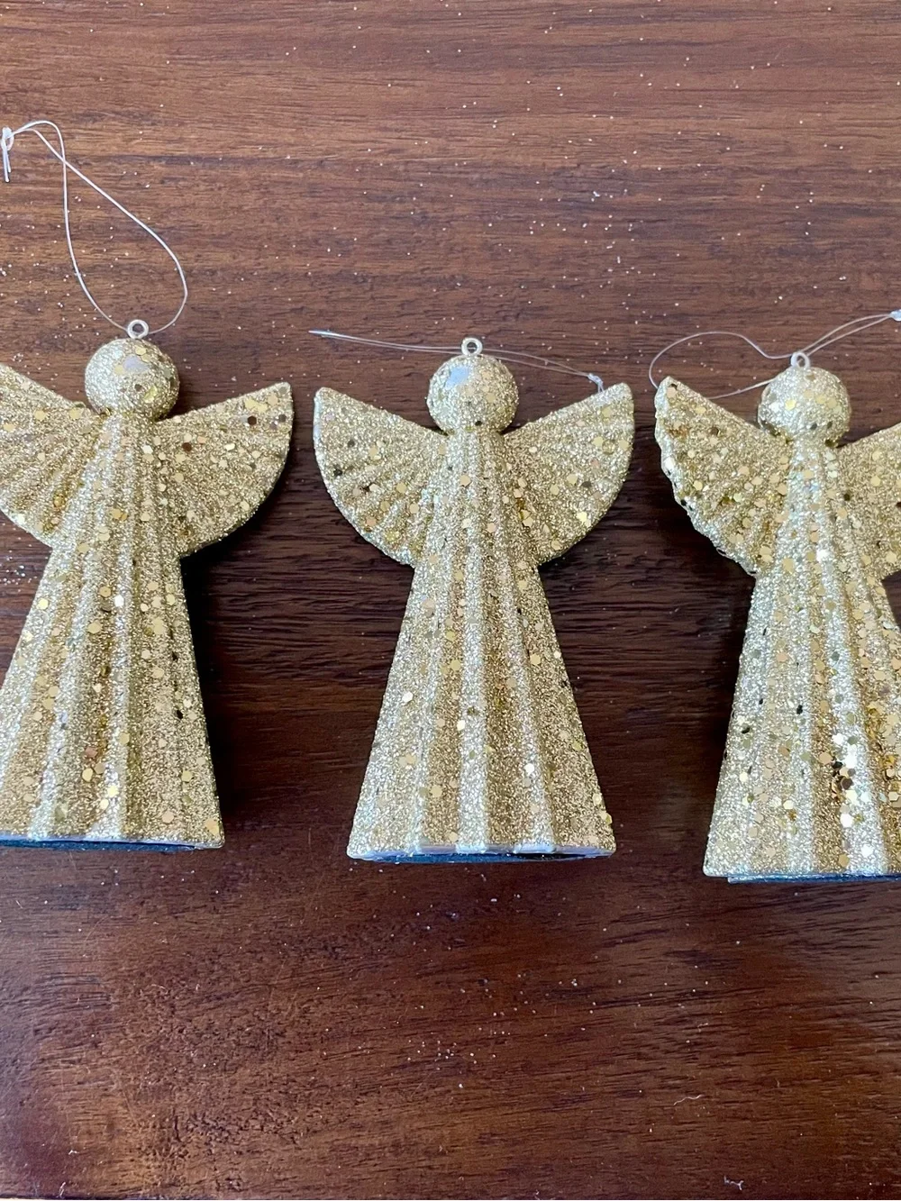 Gold Glitter Angel Holiday Ornaments - Set of 3